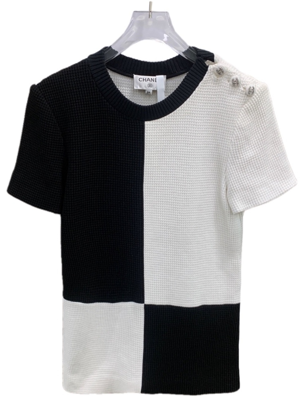 Chanel Black and White Color-Blocked Cotton Round-Neck Short-Sleeve T-Shirt
